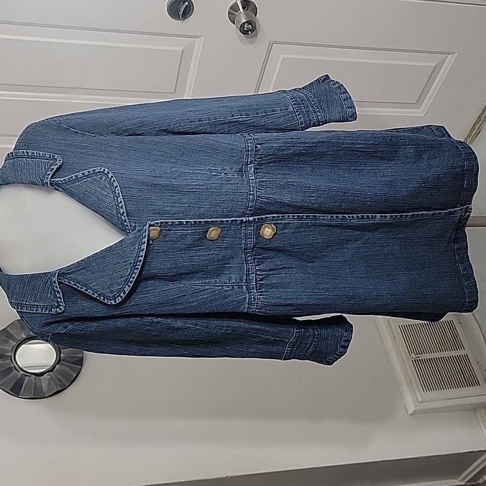 NorthStyle Blue Denim  Dress Trench Large Button Down Bell Sleeve Size 2X